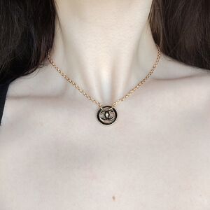 Authentic Chanel Button Necklace - Black And Gold
